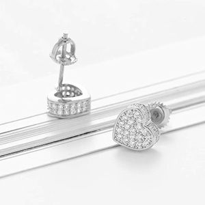 CZ Stud Heart Screw Back Earrings